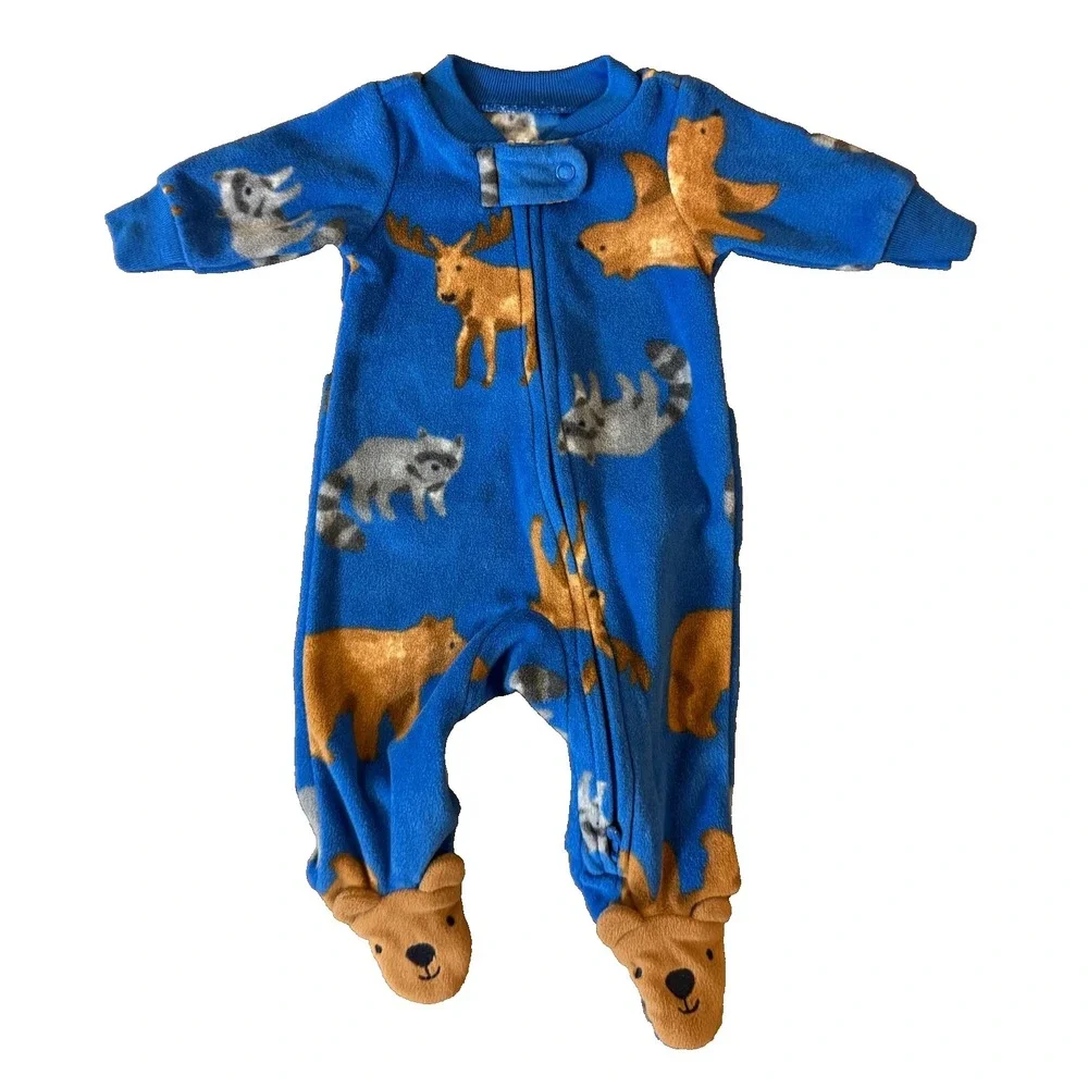 Carters Preemie Baby Boy Sleeper Outfit Romper Fleece Bear Feet Moose Raccoon‎